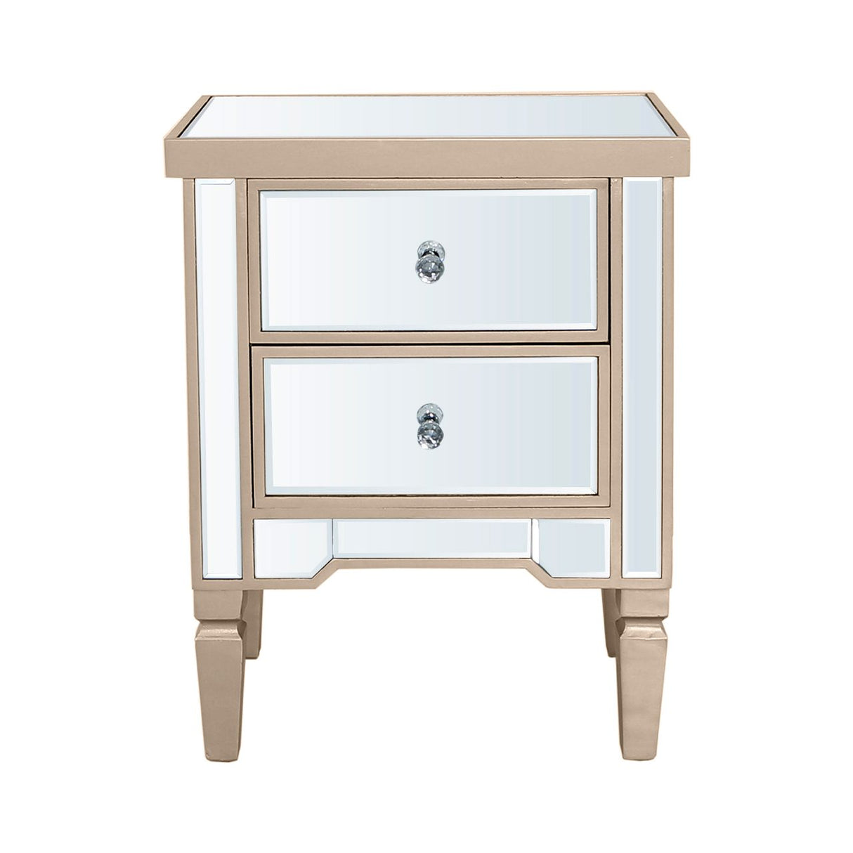 Vista 2 Drawer Dark Champagne Wood &amp; Mirror Bedside Cabinet