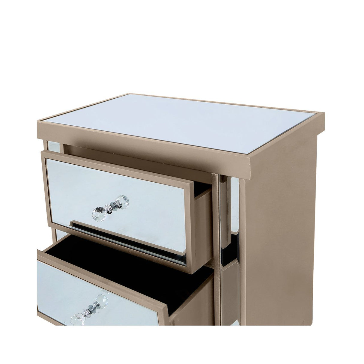 Vista 2 Drawer Dark Champagne Wood &amp; Mirror Bedside Cabinet