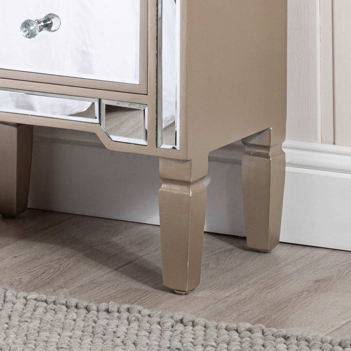 Vista 2 Drawer Dark Champagne Wood &amp; Mirror Bedside Cabinet
