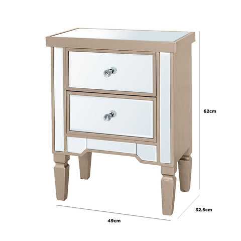 Vista 2 Drawer Dark Champagne Wood &amp; Mirror Bedside Cabinet