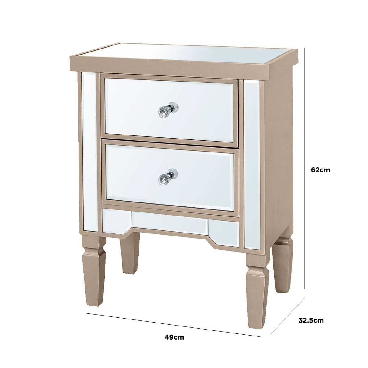 Vista 2 Drawer Dark Champagne Wood &amp; Mirror Bedside Cabinet