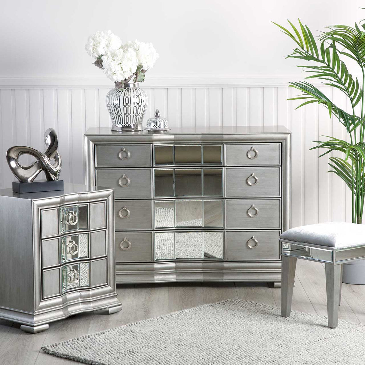 Lucca 5 Drawer Mirror Chest Grey