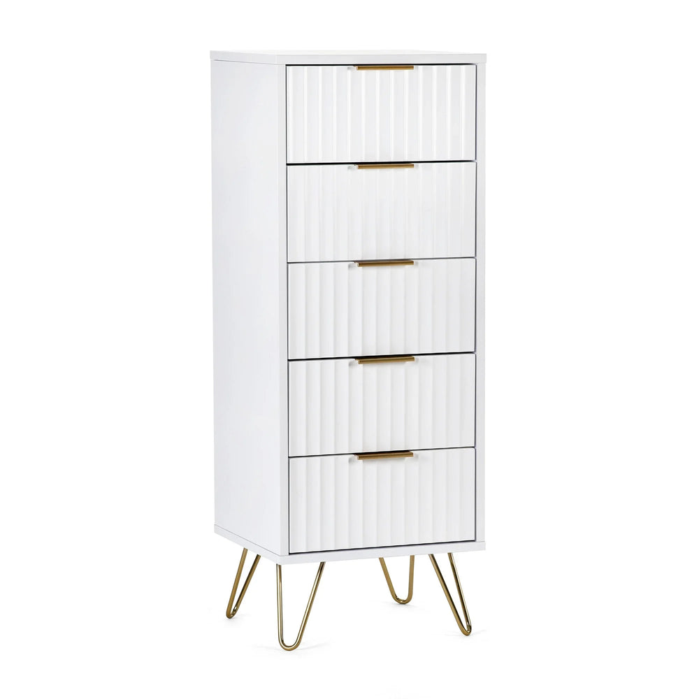 Murano 5 Drawer Tallboy - White - MUR003