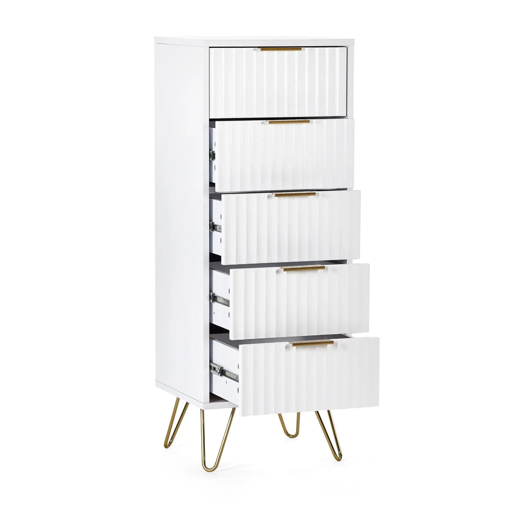 Murano 5 Drawer Tallboy - White - MUR003