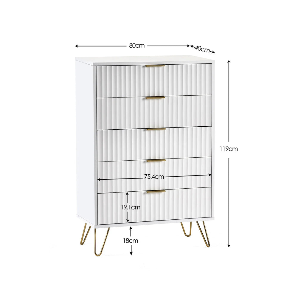 Murano 5 Drawer Chest - White - MUR004
