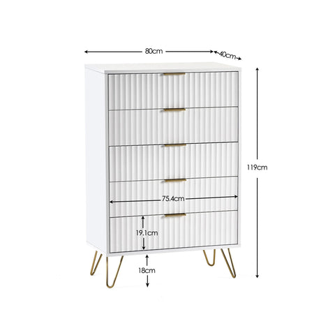 Murano 5 Drawer Chest - White - MUR004