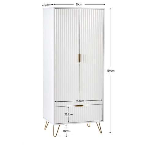Murano 2 Door 1 Drawer Wardrobe - White - MUR006