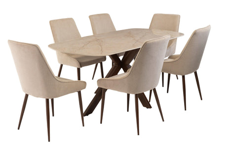 Elegant 1.8m Dining Table in Shakespeare Ivory with Wenge Legs