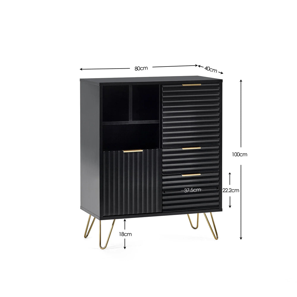 Murano 2 Door 2 Drawer Sideboard - Black - MUR105