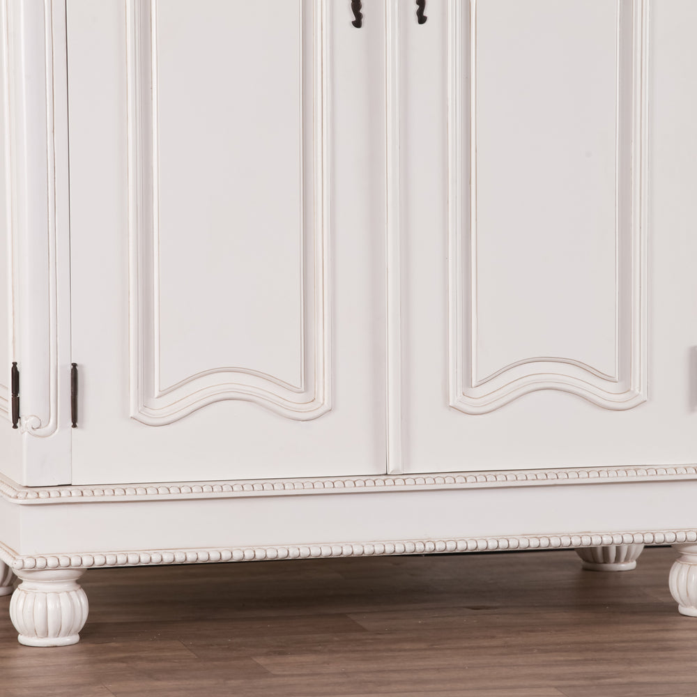 Wooden Carved French Chateau White Double Armoire
