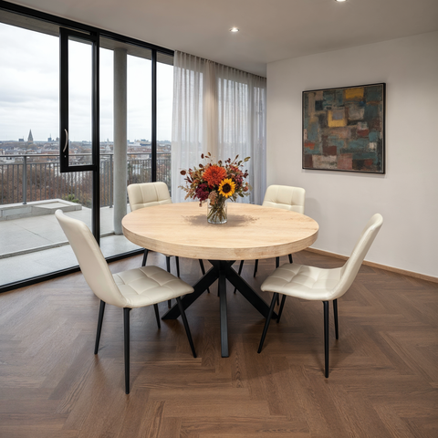 Manor Oak 1.2 Metre Round Table with 4 Fredrik PU Chairs