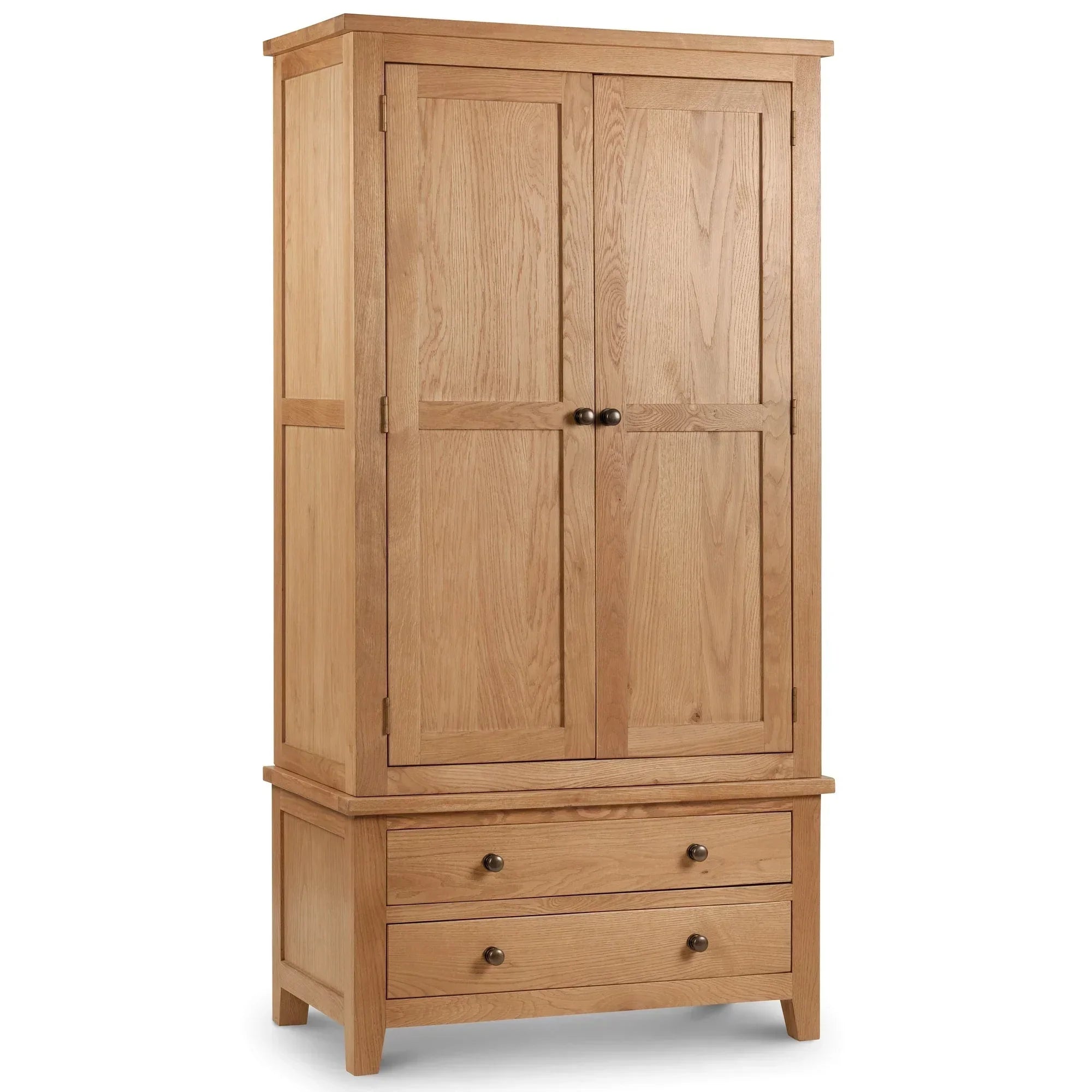 Oak combination wardrobe with double doors and two lower drawers, front view