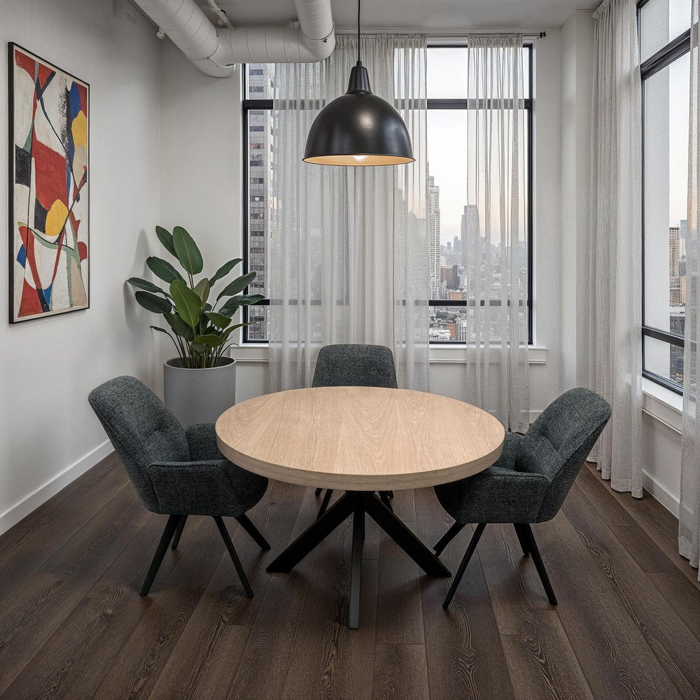 Manor Oak 1.2 Metre Round Table with 4 Fredrik PU Chairs