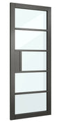 Modern black framed glass door with five clear glass panels