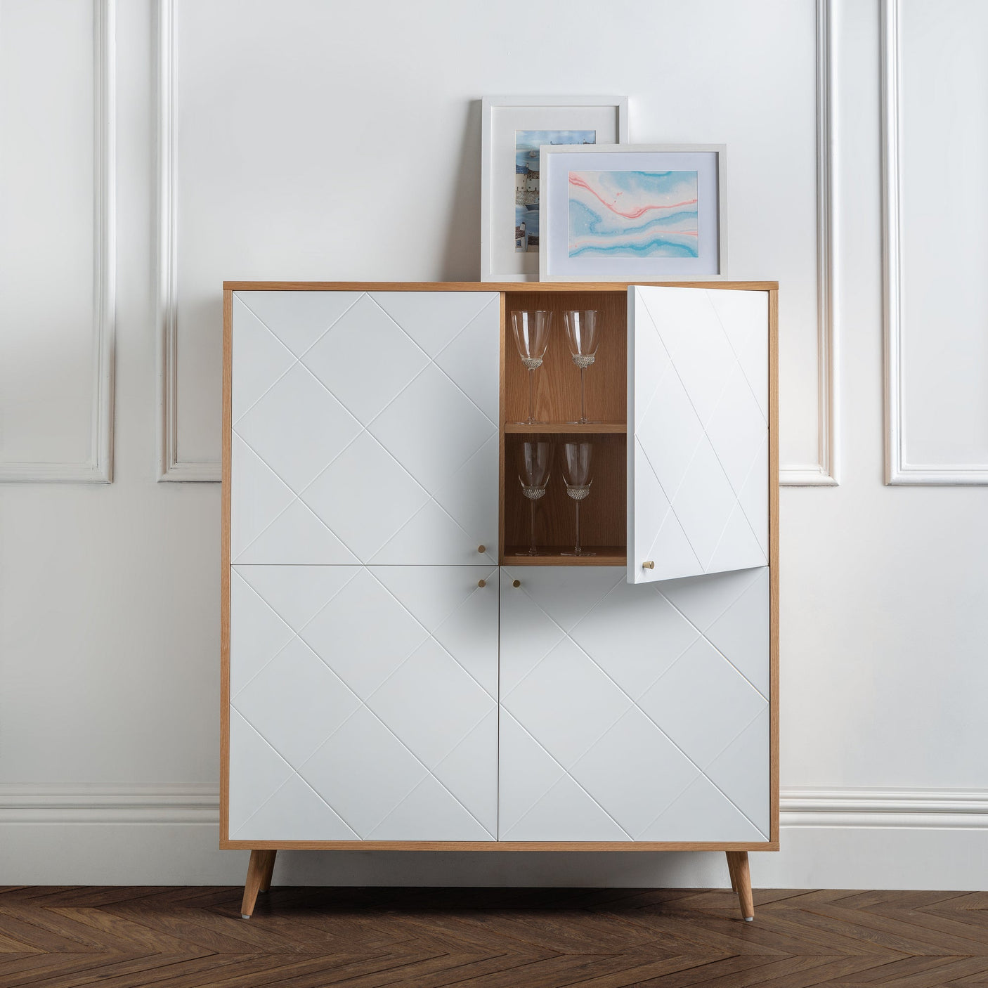 Moritz 4 Door Cabinet - White and Light Brown - MOR001