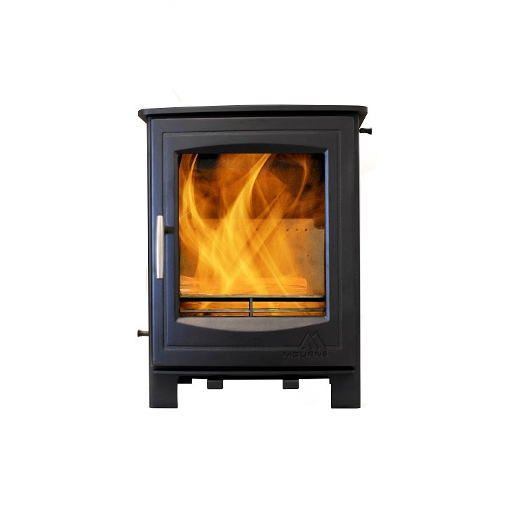 Top view of Mourne Eco 5 stove highlighting flue outlet and controls