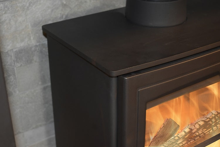 Mourne Eco 5 Wide stove showing top and rear flue outlet options