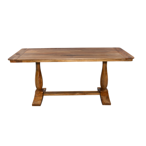 Wooden table with a rustic design on a white background