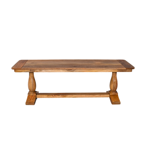 Wooden table with a rustic design on a white background