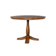 Round wooden table with a pedestal base on a white background