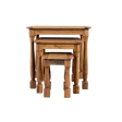 Set of three wooden nesting tables on a white background