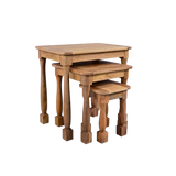 Set of three wooden nesting tables on a white background