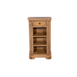 Wooden side table with a drawer on a white background