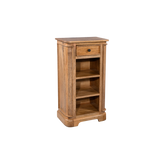 Wooden bookshelf with a drawer on a white background