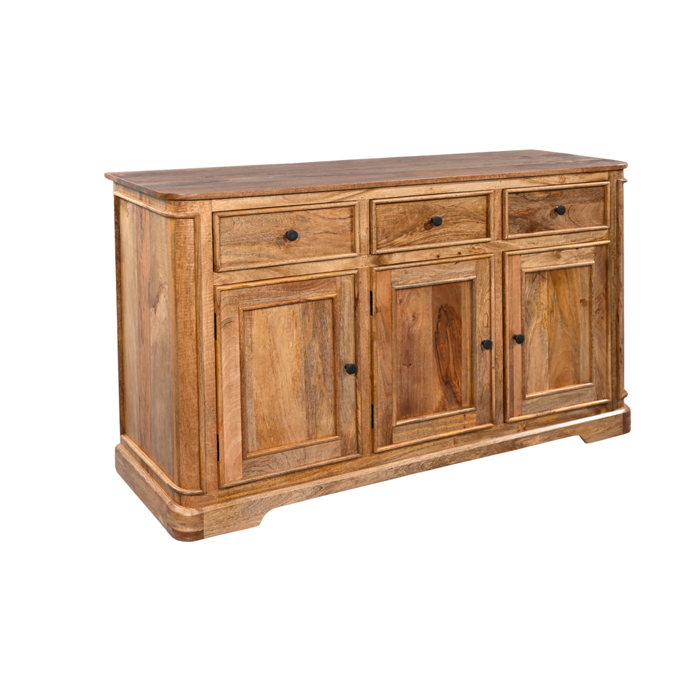 Wooden sideboard with drawers and doors on a white background