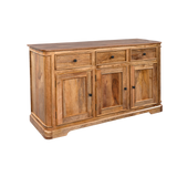 Wooden sideboard with drawers and doors on a white background