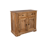 Wooden sideboard with two doors and two drawers on a white background