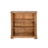 Wooden bookshelf with four shelves on a white background