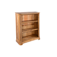 Wooden bookshelf with three shelves on a white background