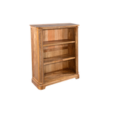Wooden bookshelf with three shelves on a white background