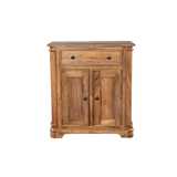 Wooden cabinet with two doors and a drawer on a white background