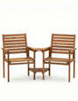 Wooden companion bench with two slatted chairs and built-in table, front view