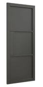 Black panelled interior door with modern rectangular design, shown angled to the left