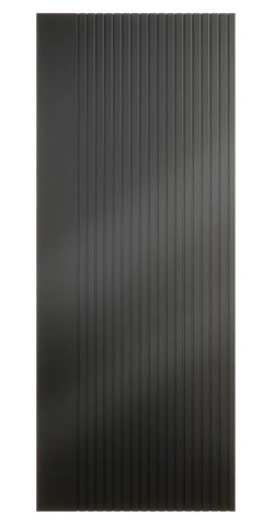 Black interior door with vertical grooved panels, front view