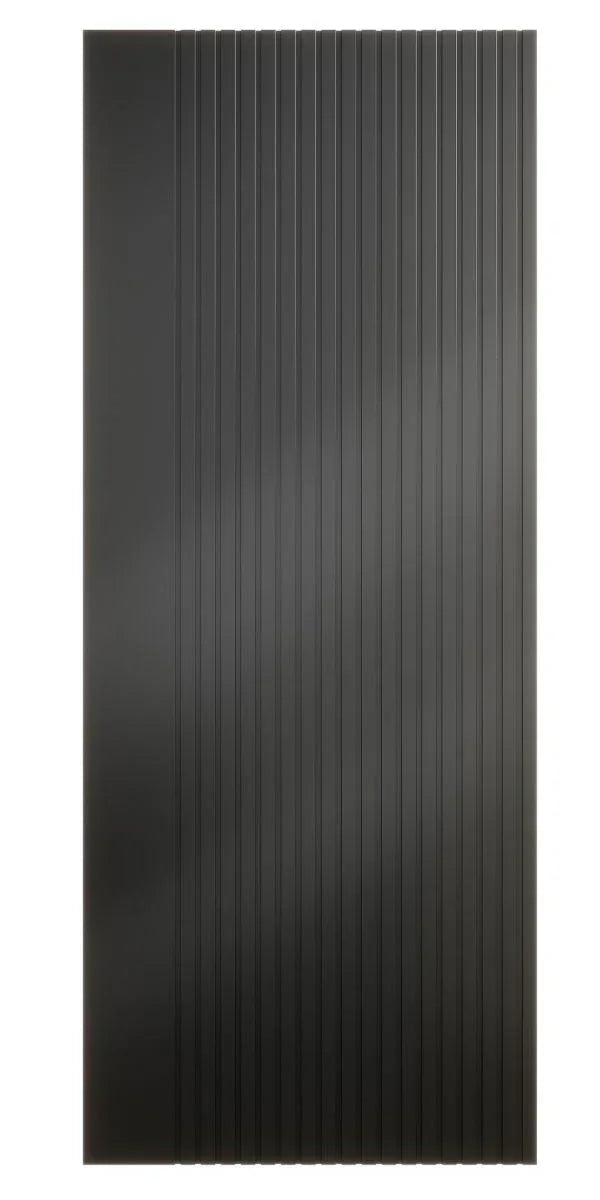 Black interior door with vertical grooved panels, front view