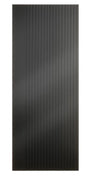 Black interior door with vertical grooved panels, front view