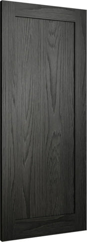 Black wood grain cabinet door with vertical panel design and matte finish