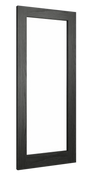 Rectangular black wood mirror frame with visible grain detail, angled side view