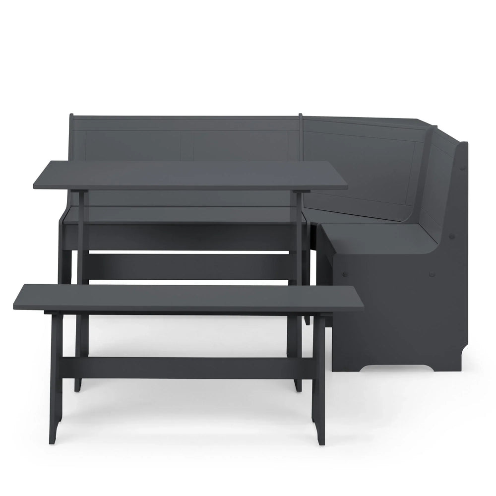 Anthracite corner dining set with benches and table, modern design, front view