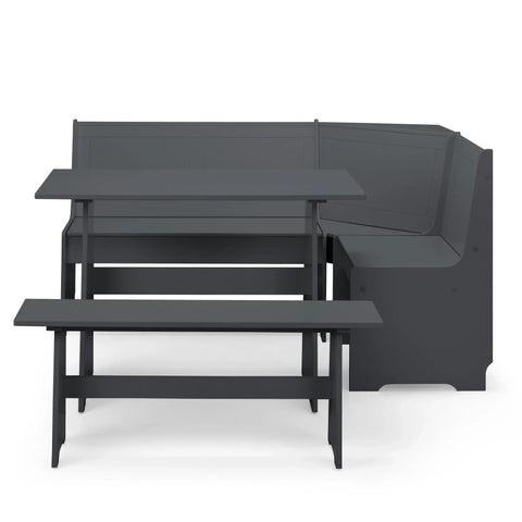 Anthracite corner dining set with benches and table, modern design, front view