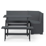 Anthracite corner dining set with benches and table, modern design, front view