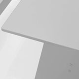Dove grey dining table corner with smooth surface and subtle leg detail