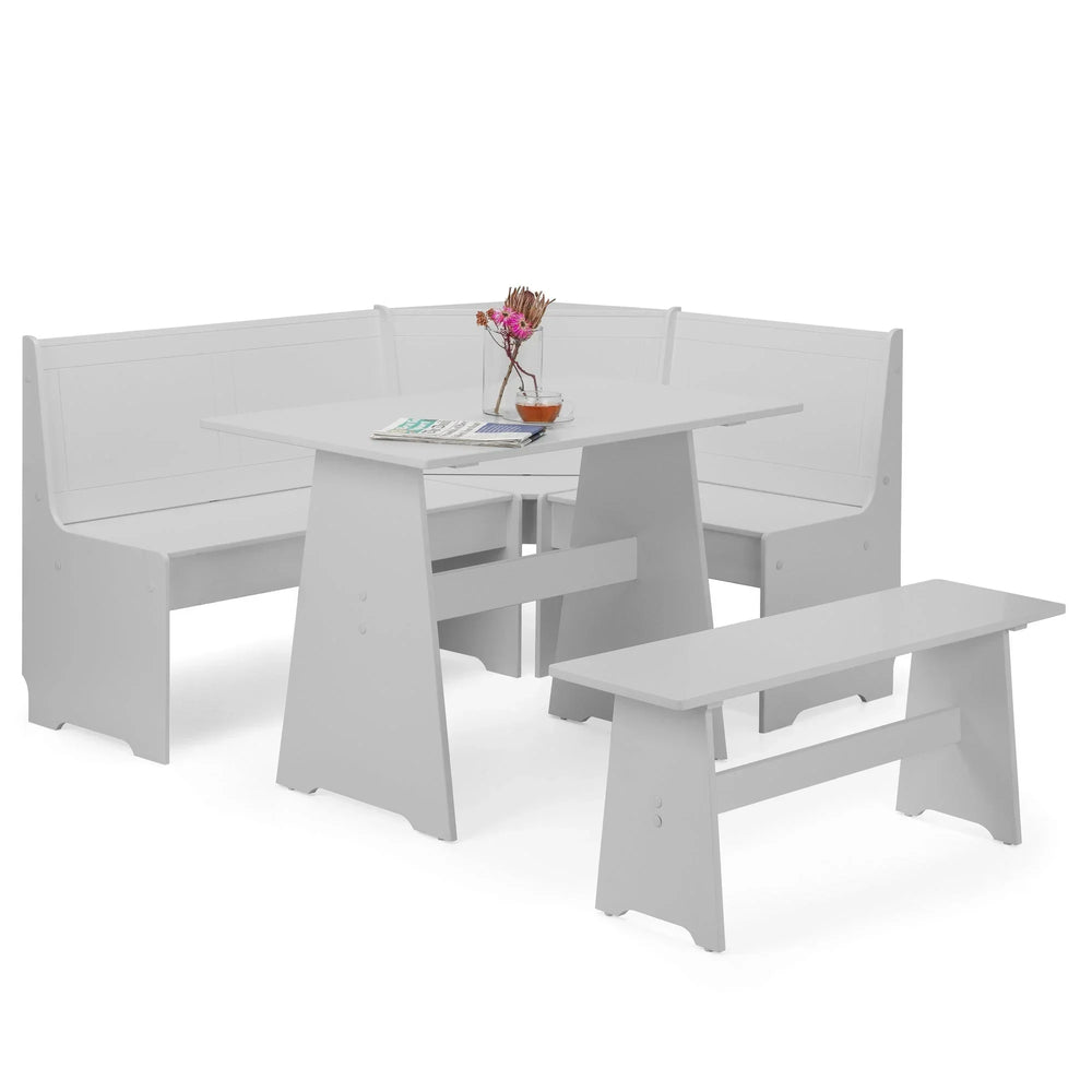 Dove grey corner dining set with rectangular table, L-shaped bench and single bench