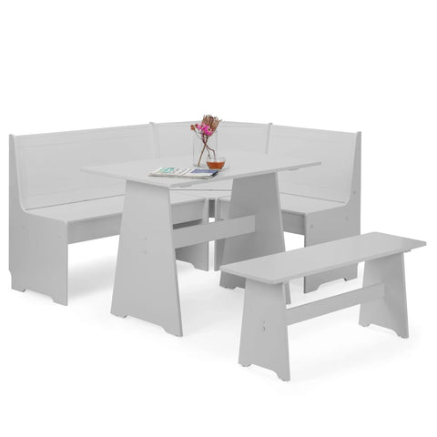Dove grey corner dining set with rectangular table, L-shaped bench and single bench