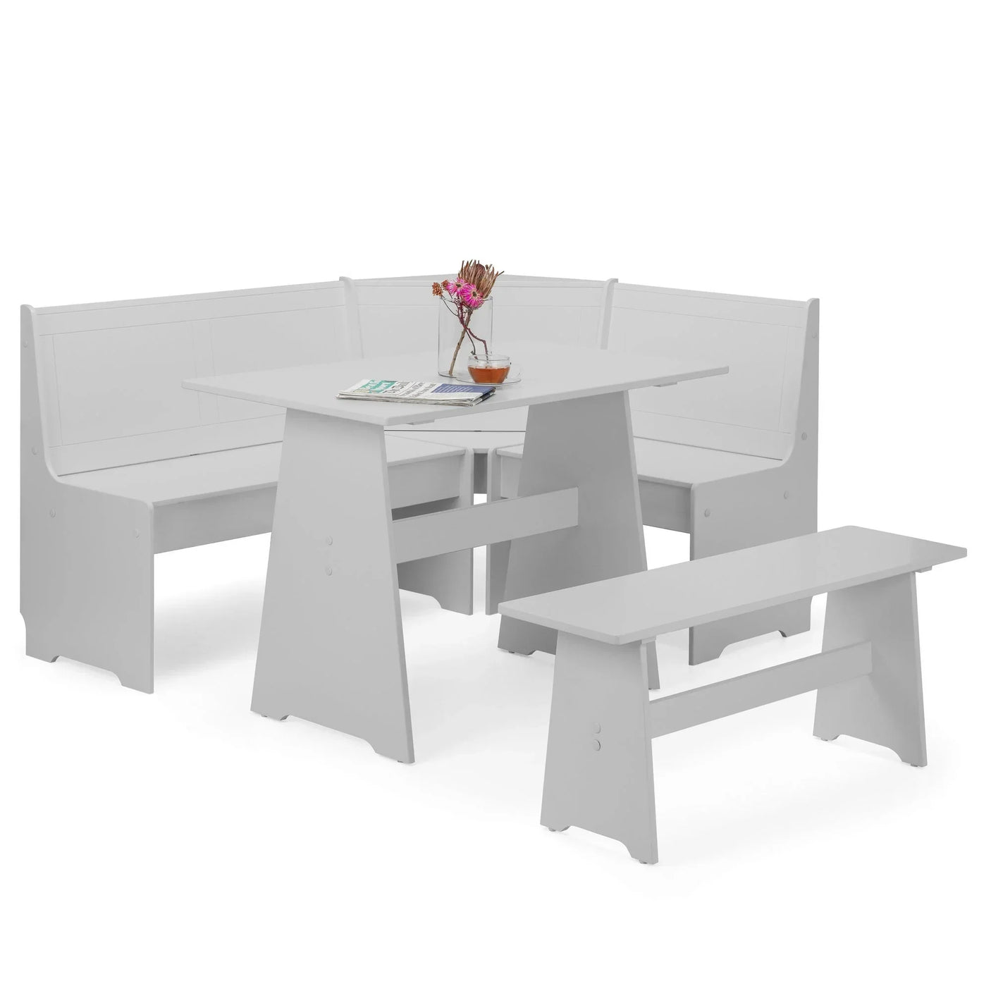 Dove grey corner dining set with rectangular table, L-shaped bench and single bench