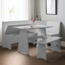 Dove grey corner dining set with storage benches and rectangular table in a bright room